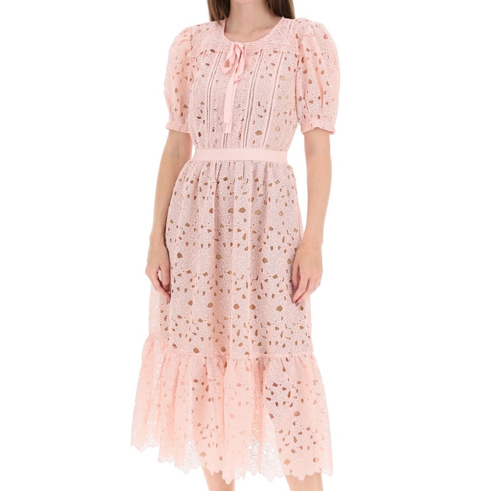 Self Portrait Blush Guipure Midi Dress